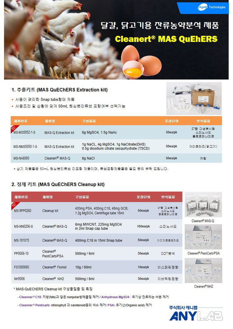 달걀, 닭고기 잔류농약 분석용  QuEhERs